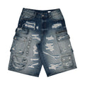 First Row Washed Cargo Denim Jorts