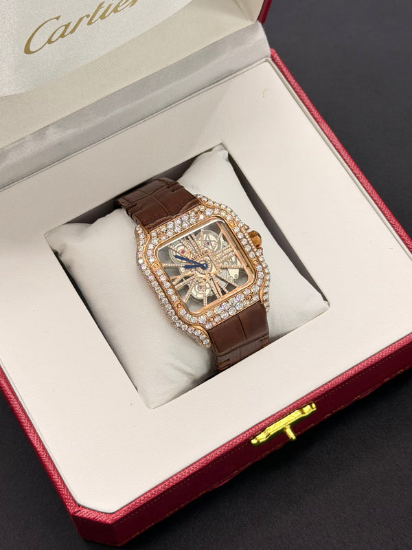 VVS Moissanite Leather Watch with box and papers
