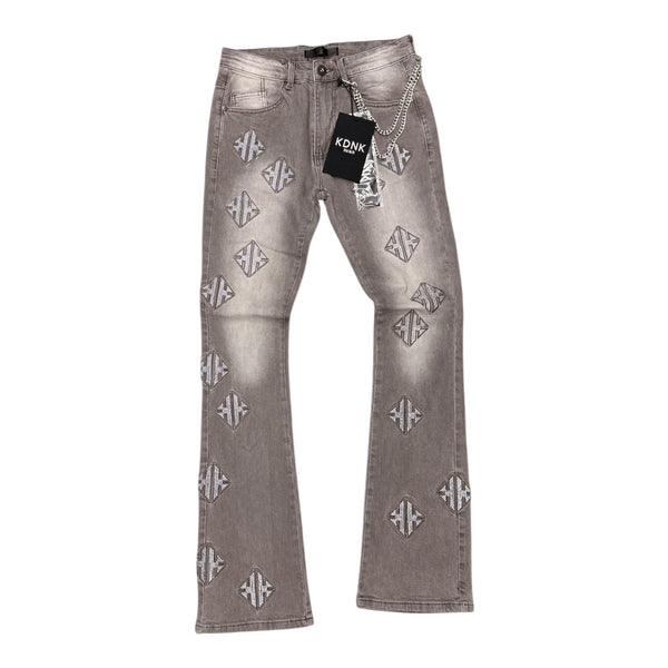 KDNK Grey Rhinestone Skinny Flare Jean