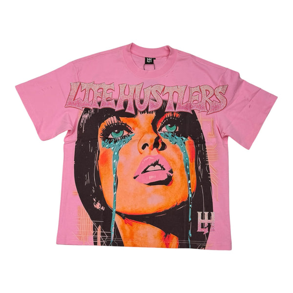 Life Hustler “Crying Rhinestones” Pink Tee