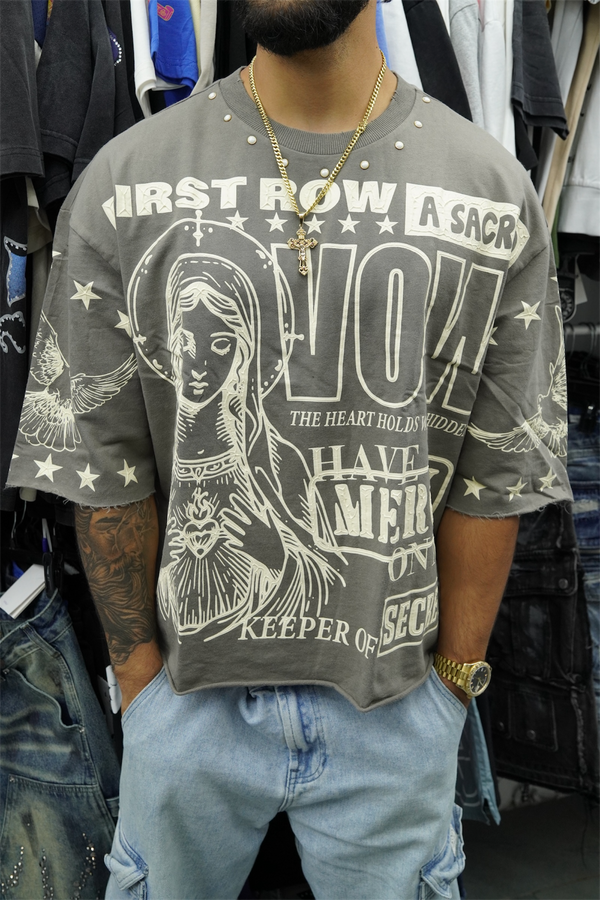 First Row Stone Gray Crop Tee