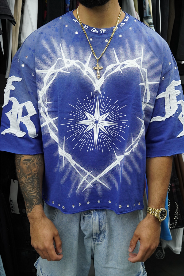 First Row Blue/White Crop Tee