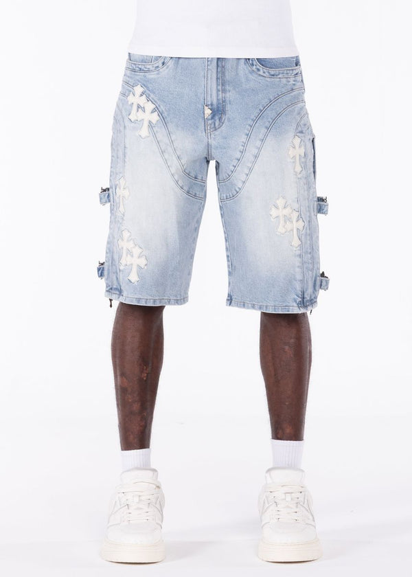 Guapi Aqua Blue Cross Buckle Shorts