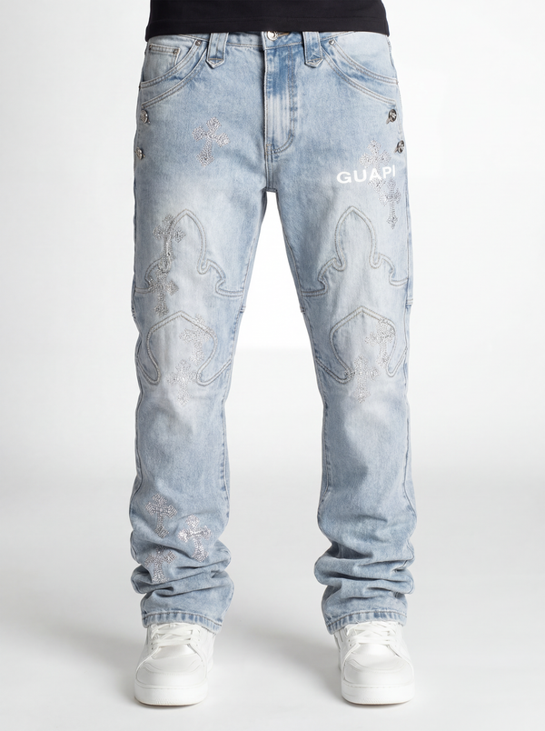 Guapi Aqua Blue Cross Straight Leg Denim Jean