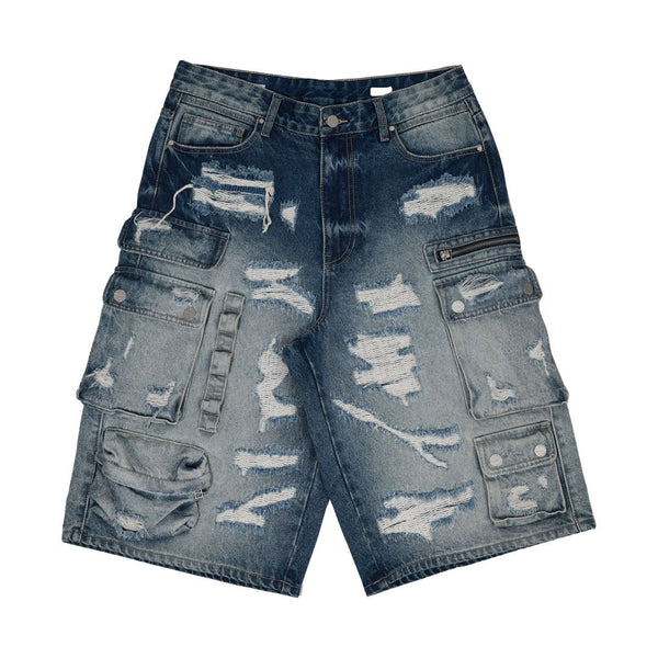 First Row Washed Cargo Denim Jorts