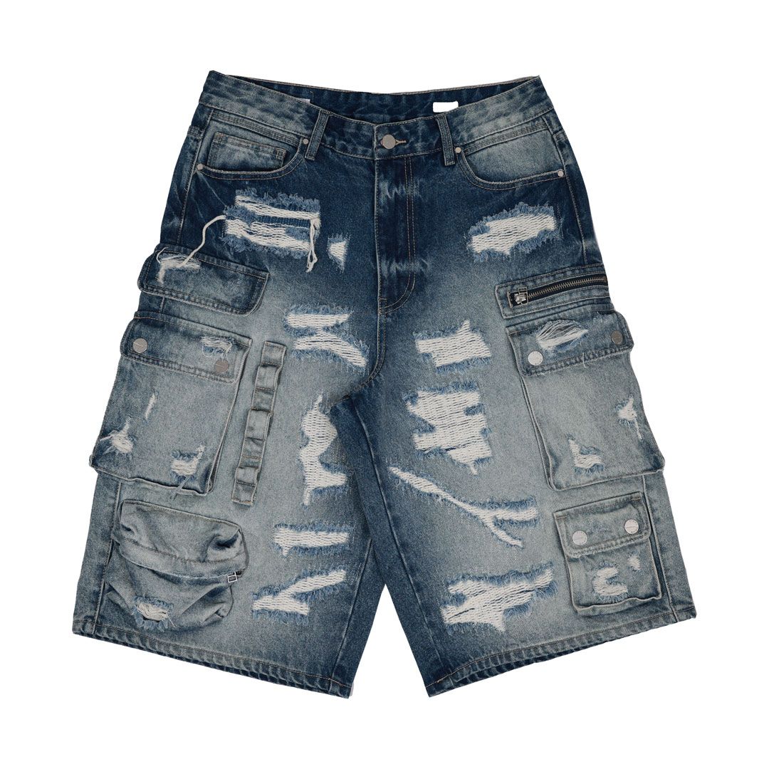 First Row Washed Cargo Denim Jorts