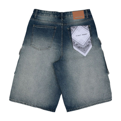 First Row Washed Cargo Denim Jorts