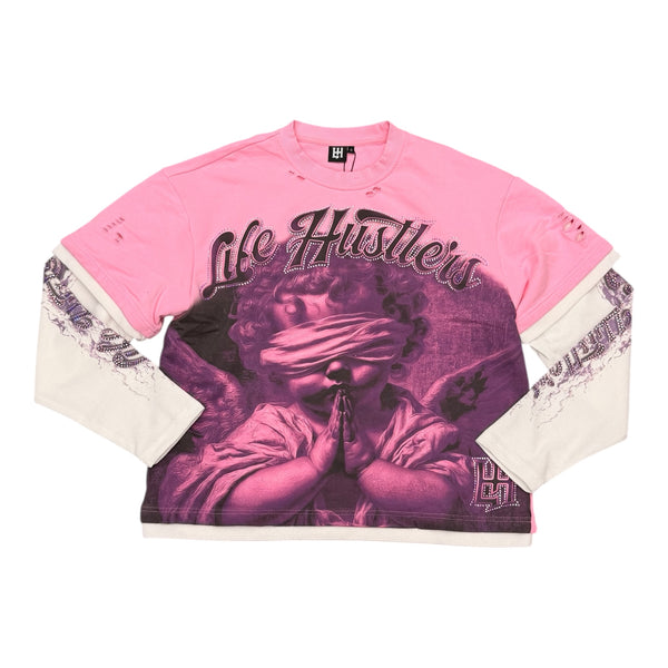 Life Hustler “Praying Angel” Pink Longlseeve Tee