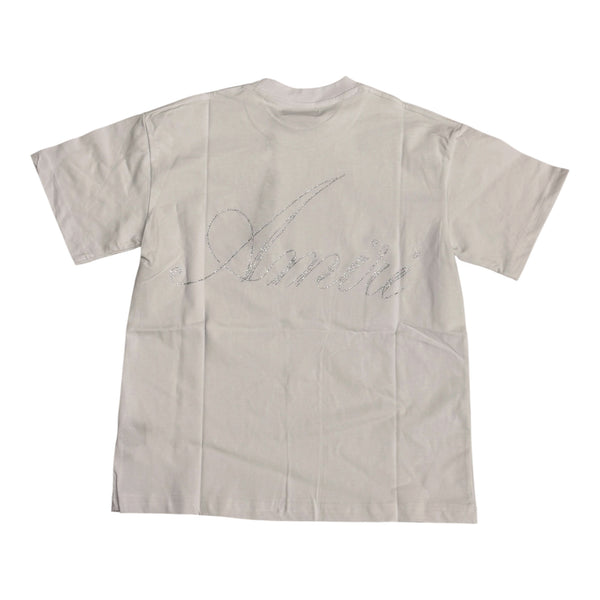 Amiri Cursive Rhinestone Logo White Tee