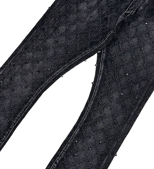 Embellish Rhinestone Flare Vicious Black Jean