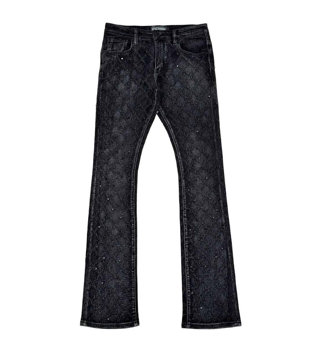 Embellish Rhinestone Flare Vicious Black Jean