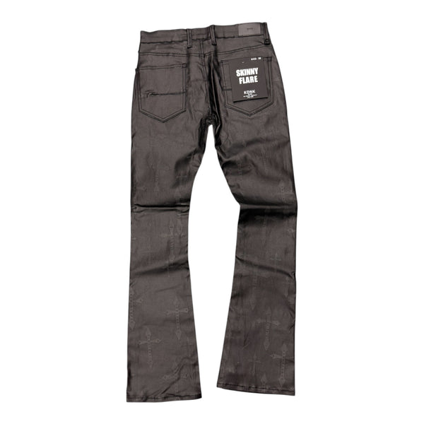 KDNK Cross Print Black Skinny Flare Leather Jean