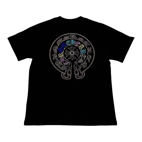 Chrome Heart Colorfull Rhinestone Logo Black Tee