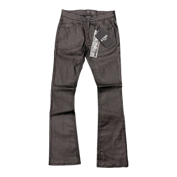 KDNK Cross Print Black Skinny Flare Leather Jean