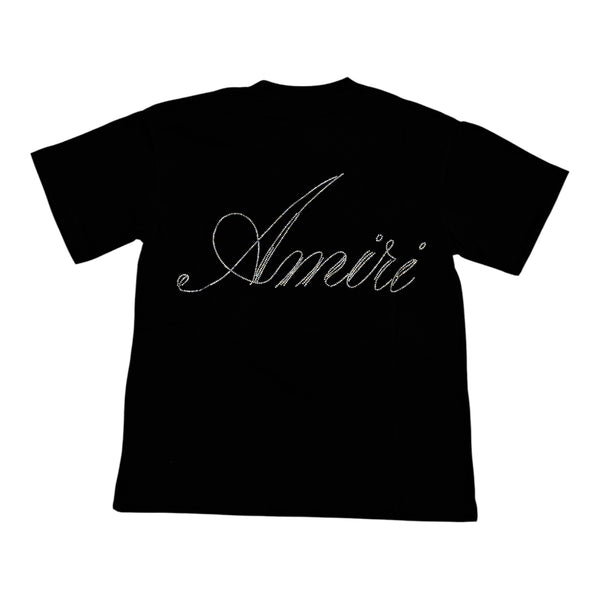 Amiri Cursive Rhinestone Logo Black Tee