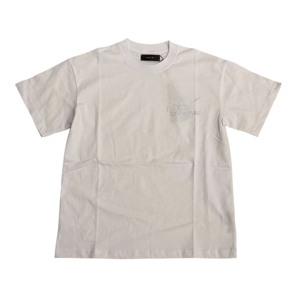 Amiri Cursive Rhinestone Logo White Tee