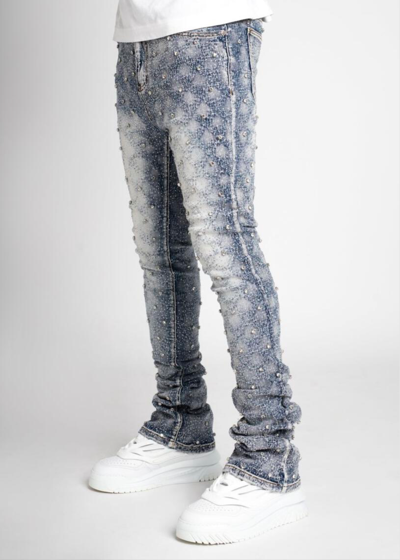 Embellish Rhinestone Flare Vicious Blue Jean