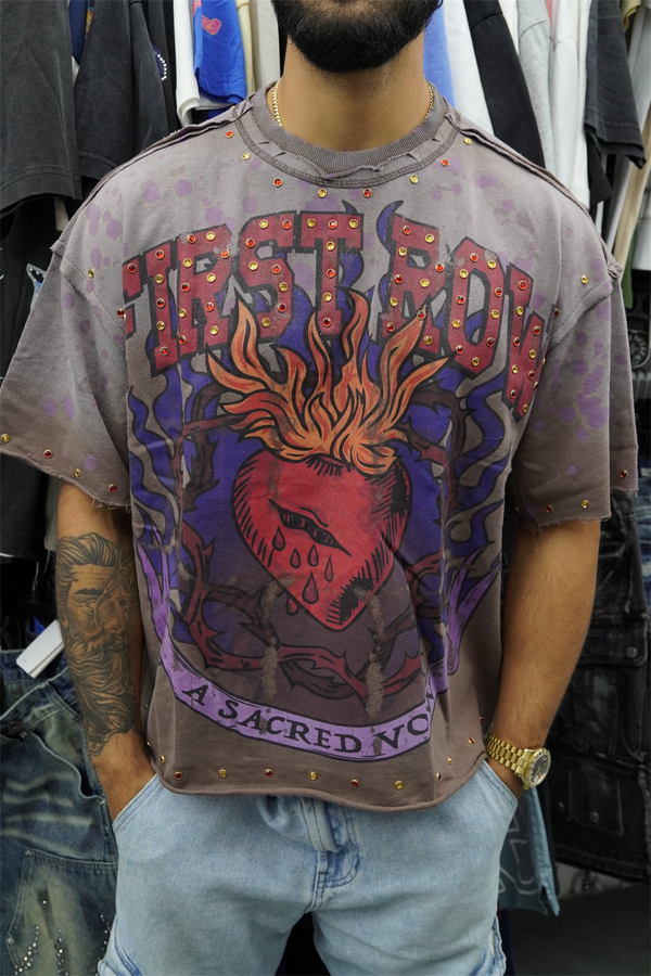 First Row Washed Violet Gray Tee