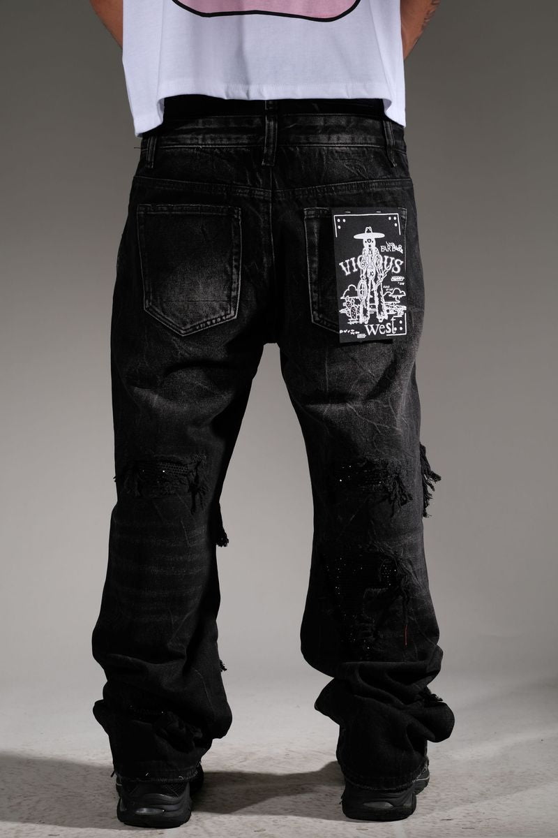 Vicious Black Rhinestone Jean