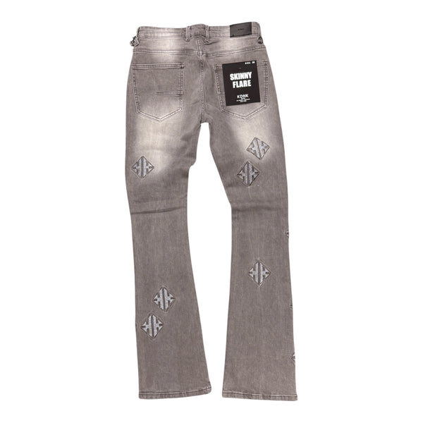 KDNK Grey Rhinestone Skinny Flare Jean