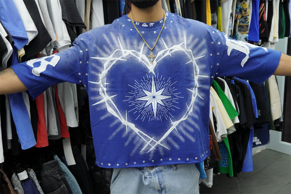 First Row Blue/White Crop Tee
