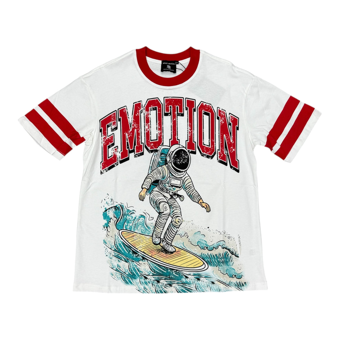 Mixed Emotions “Astronaut Surfing” White/Red Tee