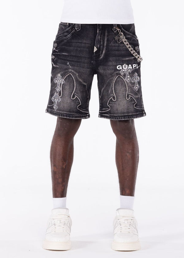 Guapi Black Faded Cross Denim Shorts