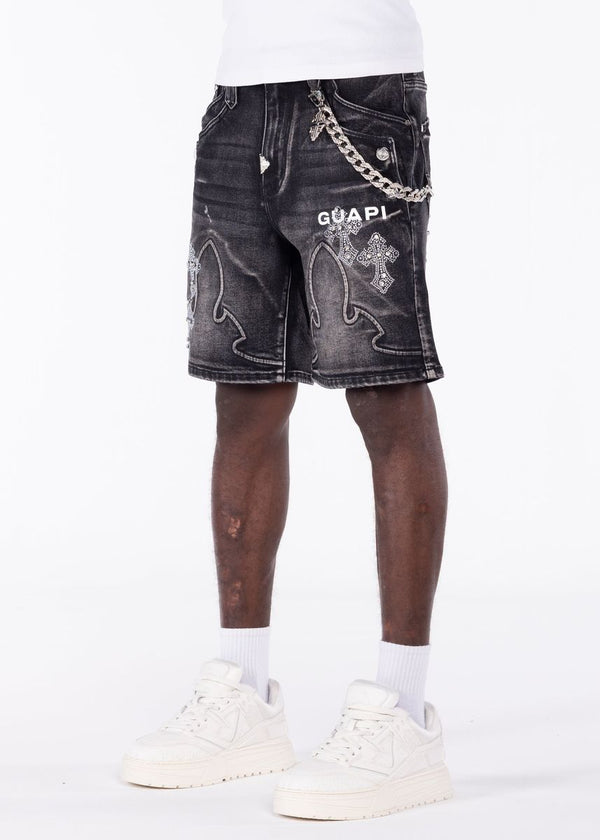 Guapi Black Faded Cross Denim Shorts